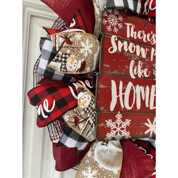 Buffalo Plaid Check Let it Snow Snowman Mesh Ribbon Christmas Wreath & Garland - Picture 8 of 10